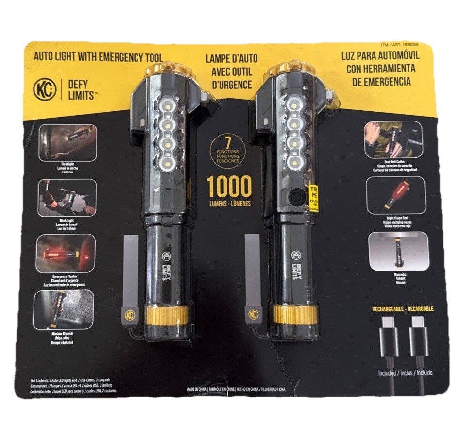 KC AutoLight 2 Pack 1000LM Emergency Flashlight Tool Magnetic Base Rechargeable