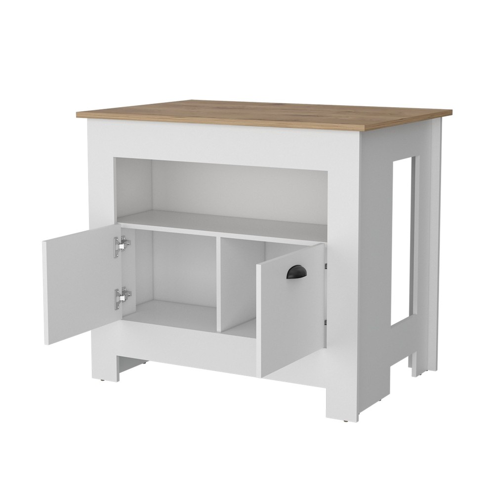 Theba Kitchen Island, whit 2 doors, 3 shelves