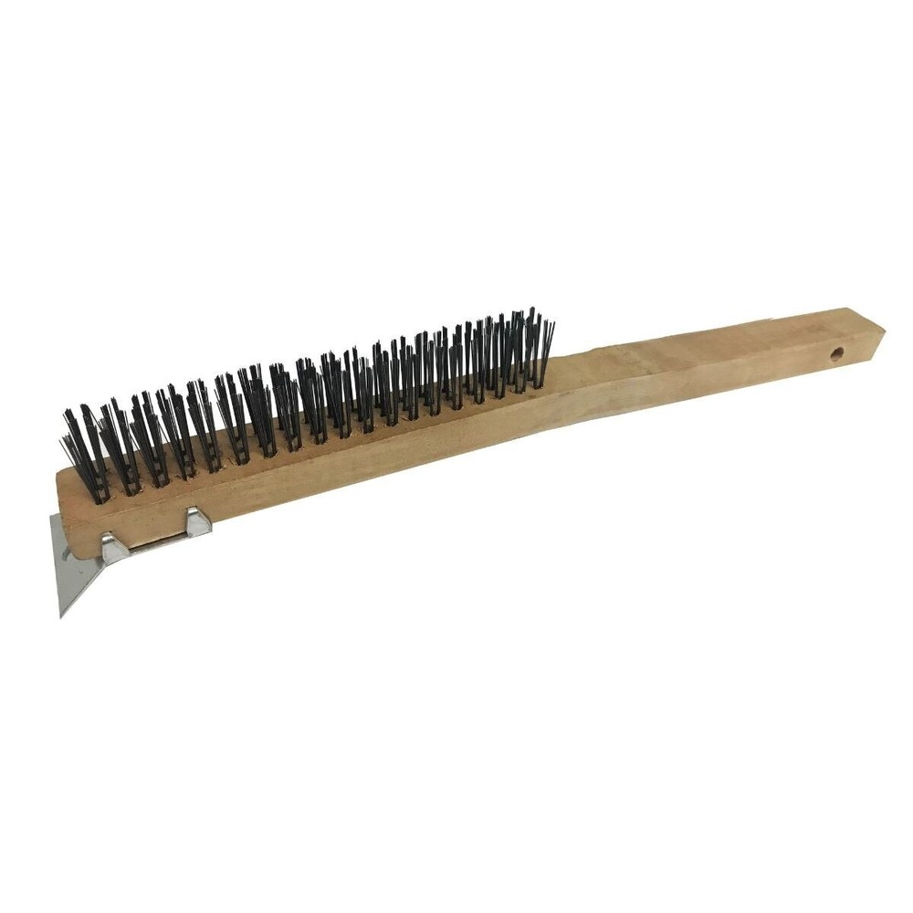 Wooden Handle Wire Brush with Metal Scraper