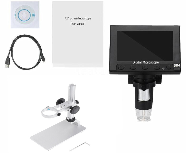 USB Digital Electronic Microscope DM4 4.3"LCD Display VGA Microscope with Stand