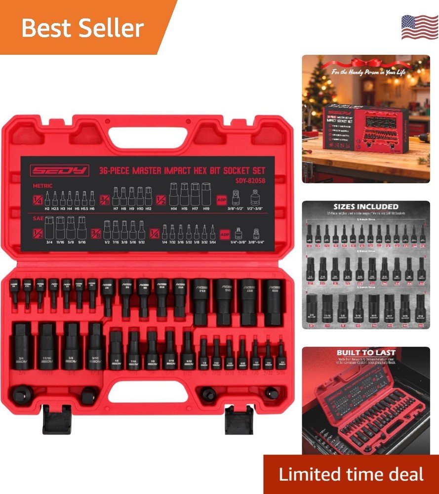 Durable 36-Piece Allen Impact Socket Set - Complete with Storage Case & Adapters