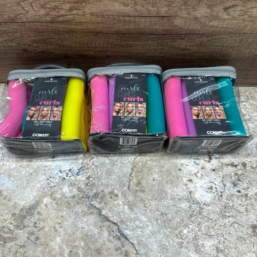 3 Pack Conair Foam Rollers Big, Loopy Curls Soft & Comfy, 8 pieces Each Pack NEW