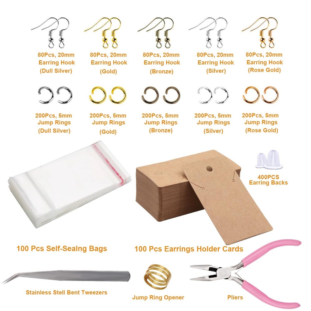 Earring Hooks Kit, 2003Pcs with Fish Hooks, Earring Holder Cards, Backs, Open...