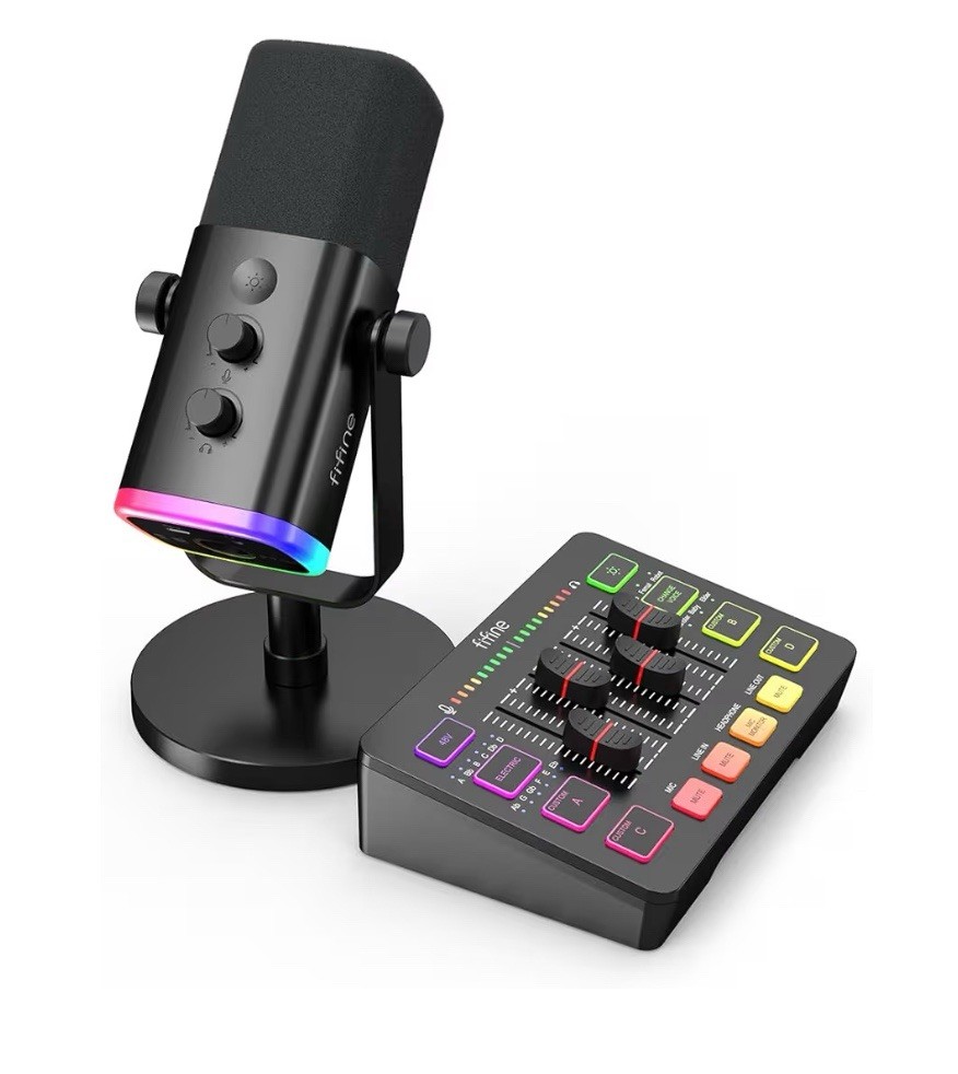 Gaming Audio Computer Streaming Microphone, 4-Channel RGB Mixer Set