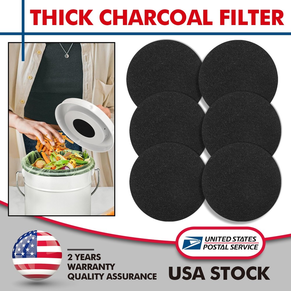 Round 6.7" Kitchen Compost Bin Charcoal Filter Replacement Pail Carbon Filter 6X