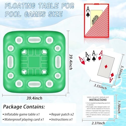 Floating Pool Table with Drink Holders, 40x40" Inflatable Game & Card Table