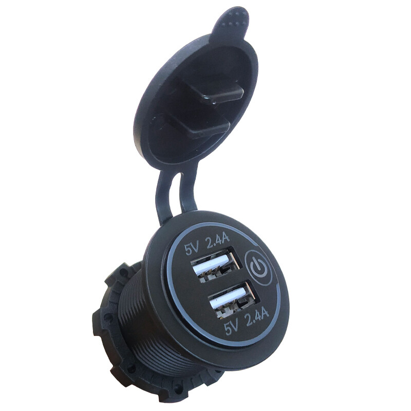 Panel Mount Dual USB, 2.4 A Charger with Touch Switch. 12/24 VDC Input