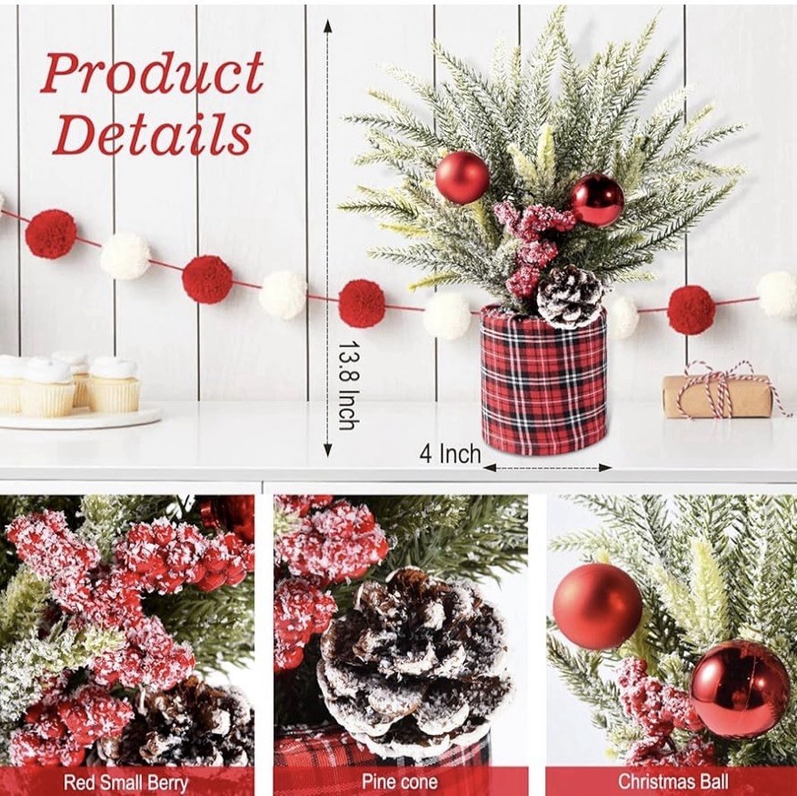 2 Pack Buffalo Check Plaid Small Christmas Tree, Centerpiece Decorations