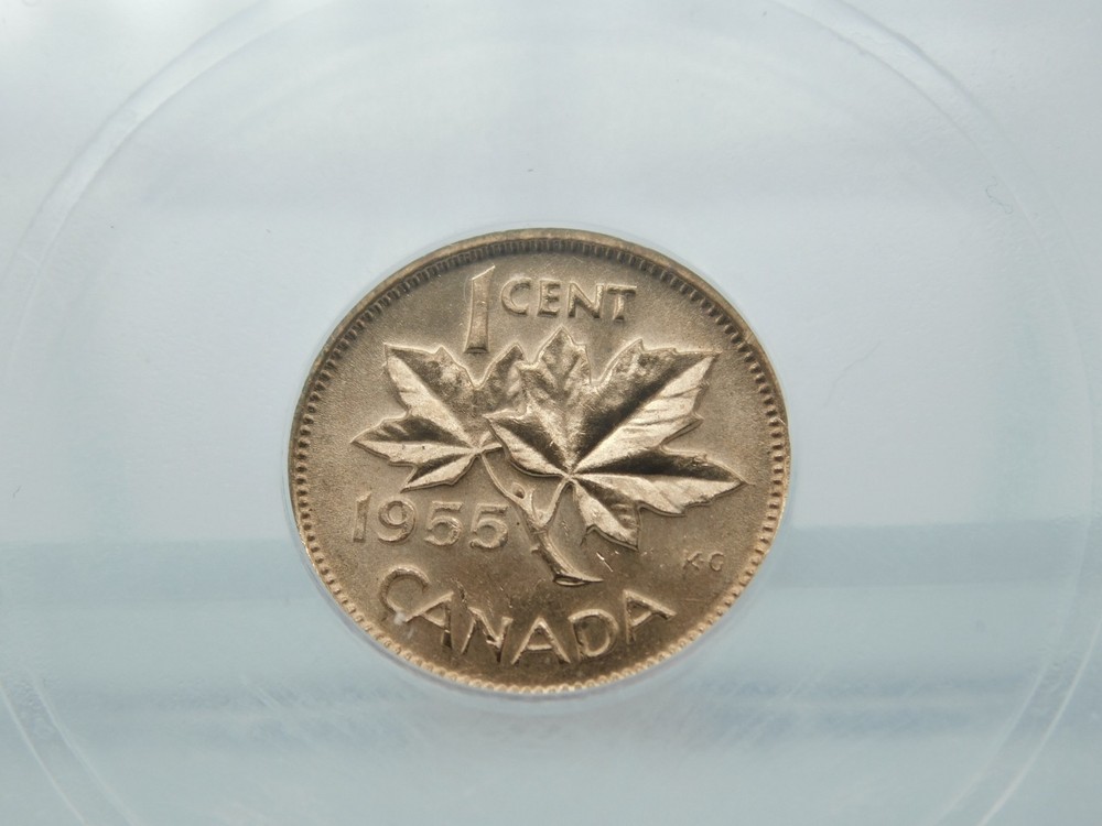 1955 GRADED RED CANADA SMALL CENT ~ ICG MS66 RD (BT1112)
