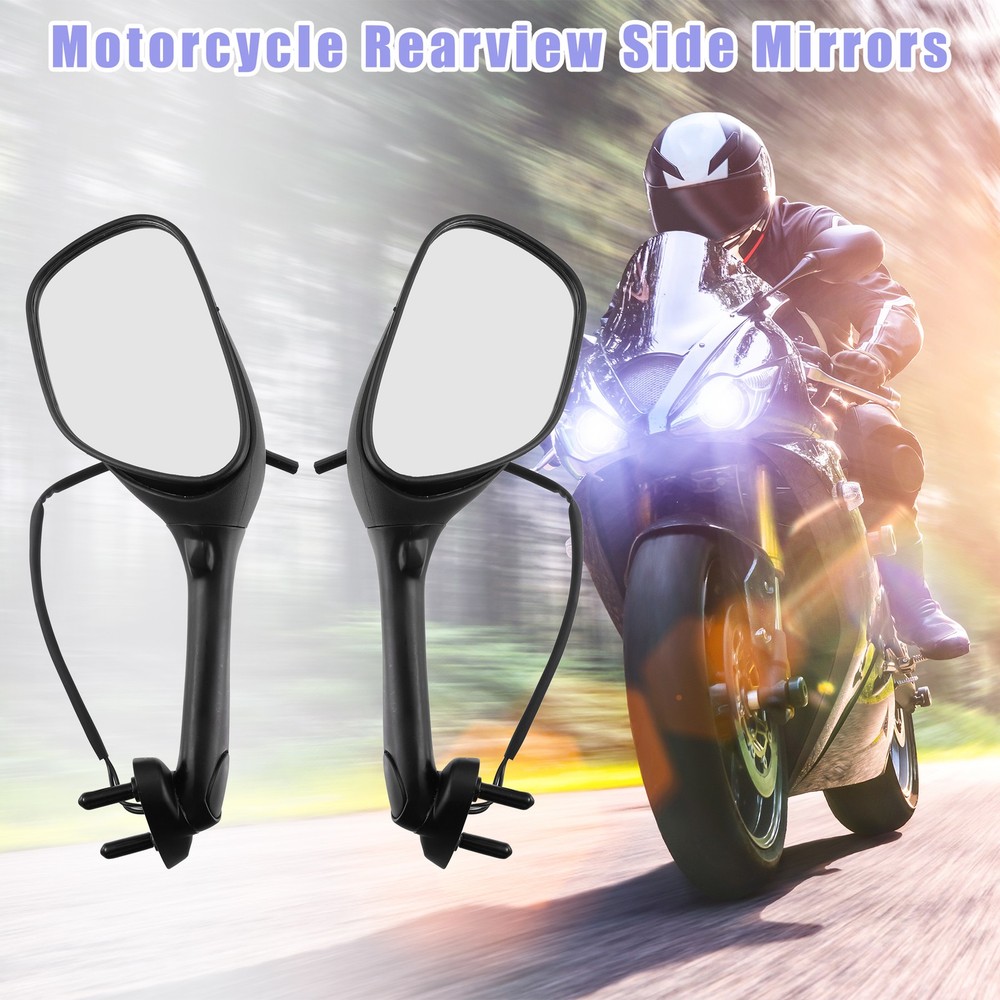 Side Mirror Rear View Front Light Black Motorcycle - 2pcs