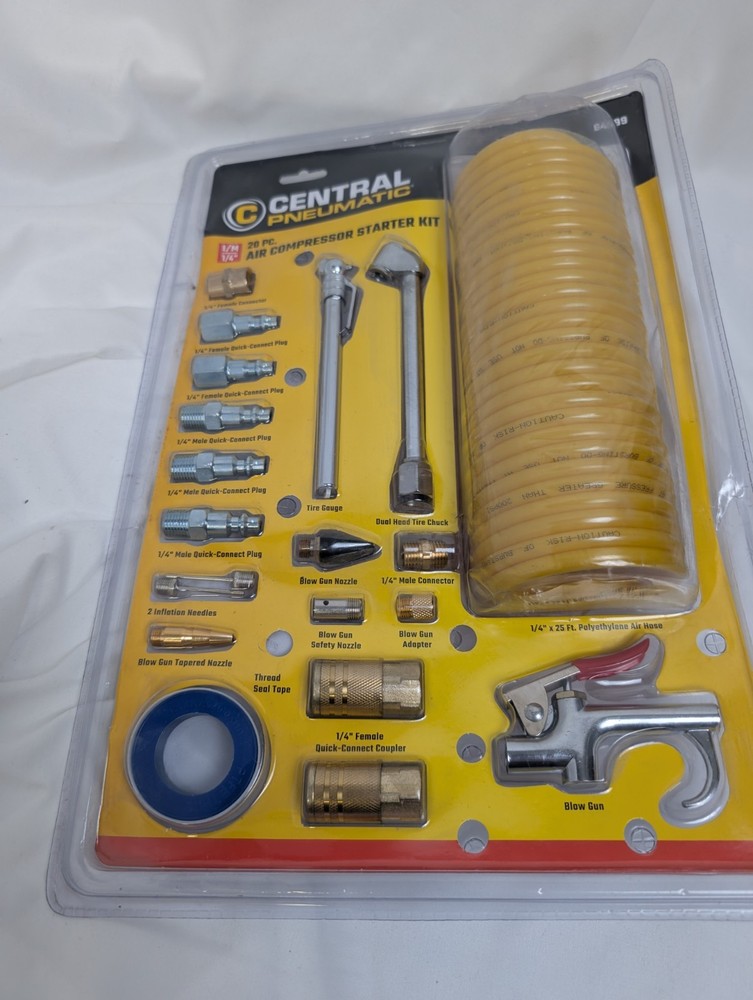 Central Pneumatic 20-Piece Air Compressor Starter Kit w/ Hose, Gauge, Plug