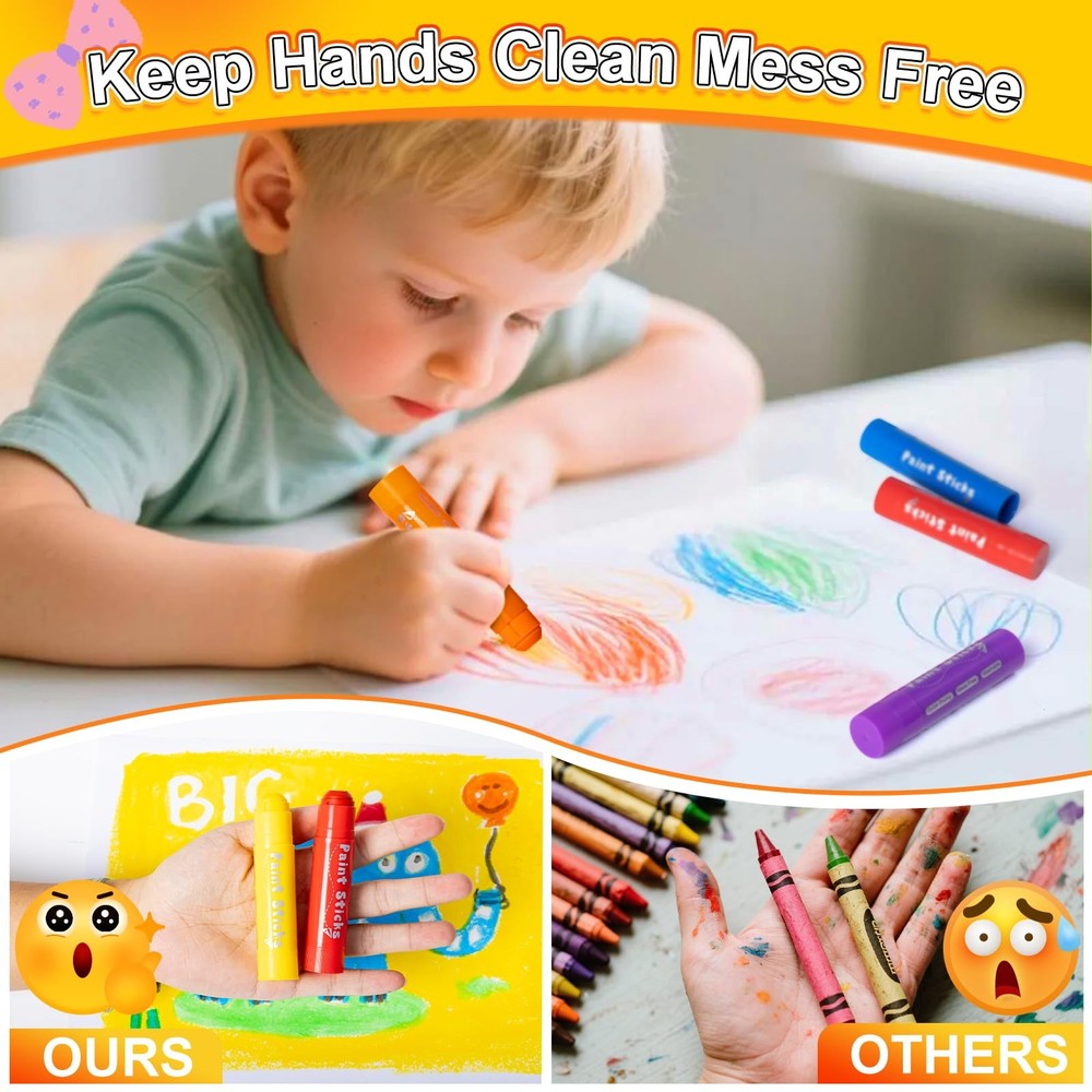 Paint Sticks, 24 Colors Solid Tempera Paint Sticks for Kids, Quick Drying Was...