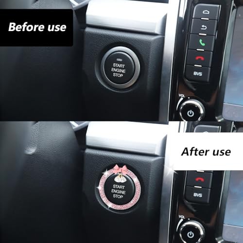 Bling Diamond Car Engine Start Stop Button Decoration Ring, Push Start Pink