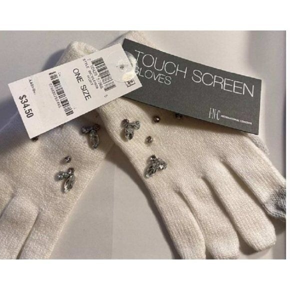 INC Gemstone Embellished Tech Gloves Ivory (444)