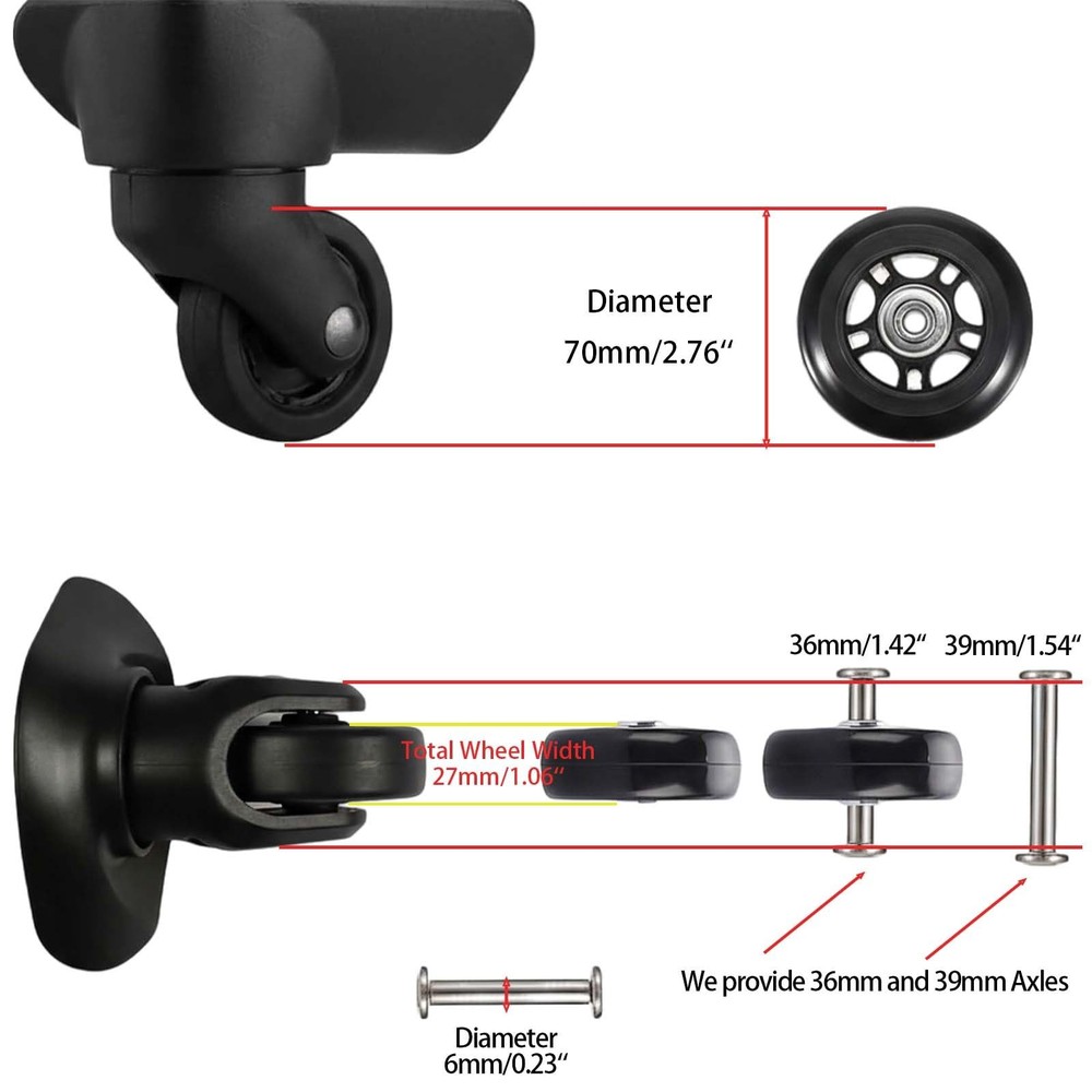 70mm x 24mm Luggage Replacement Wheels Kit 2 Pack