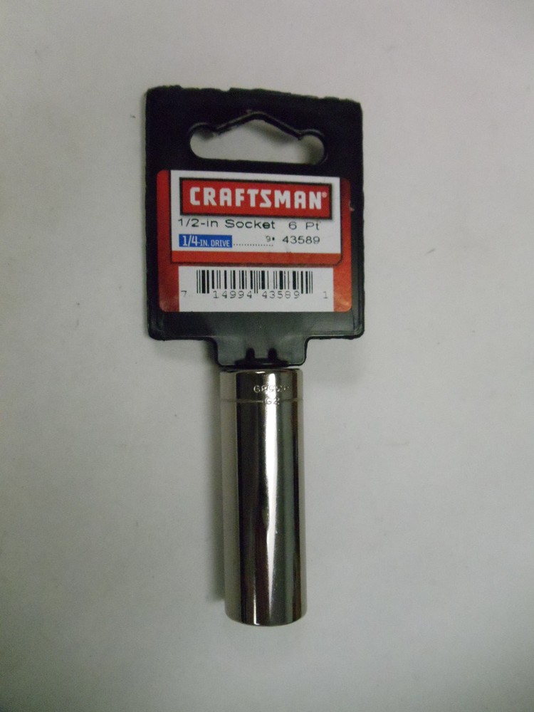 Craftsman 1/4" Drive, 6 Pt, 1/2" Size Deep Socket, G2 Code, 43589, Made in USA