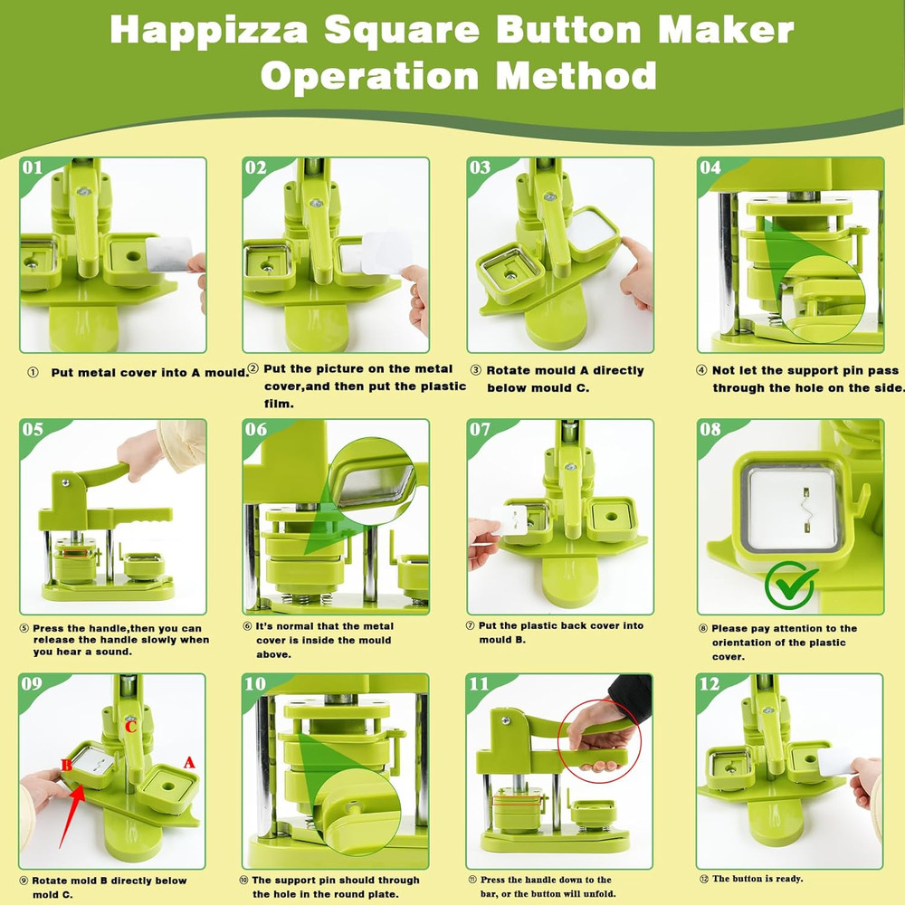 DIY Square Button Maker Kit with 100 Supplies - No Installation Needed!