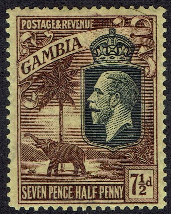 GAMBIA 1922 KGV ELEPHANT 7½D WMK MULTI SCRIPT CA