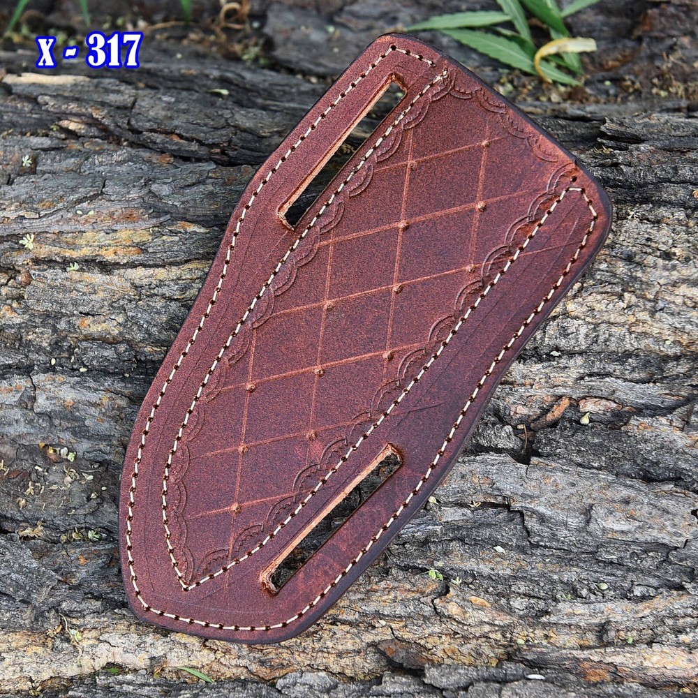 GENUINE LEATHER ENGRAVED PANCAKE HANDMADE SHEATH FIXED BLADE KNIFE / HOLSTER