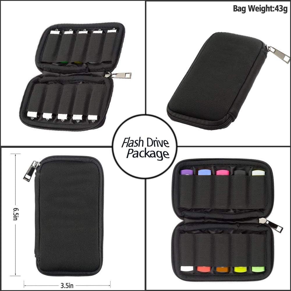 Black Neoprene USB Drive Storage Case - 10 Slots for Ultimate Organization