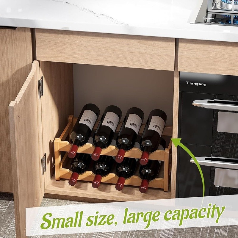 Bamboo Wine Rack Countertop Easy Assembly Space Saving Stylish Storage Display