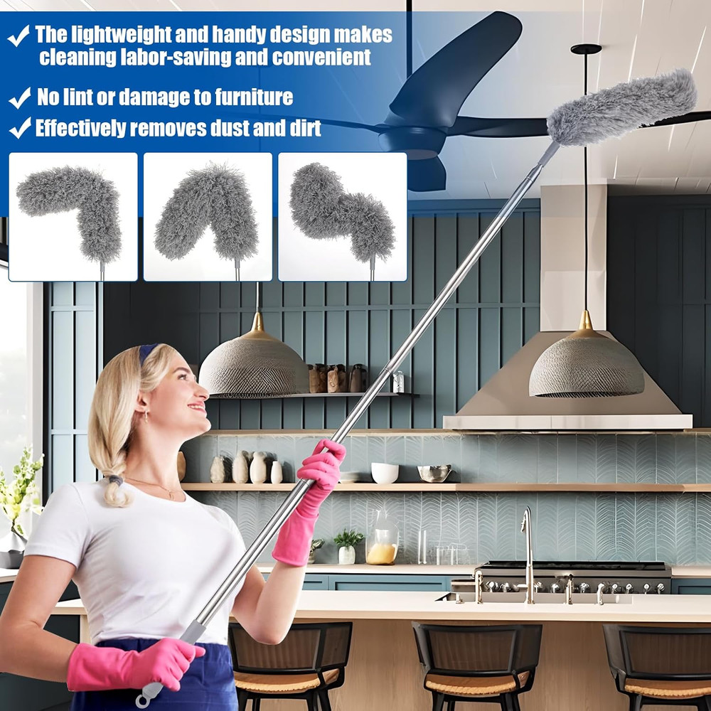 Feather Duster Set (4 Pieces), 30-100 Inch Microfiber Retractable Gap Duster for