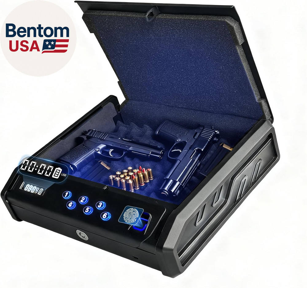 Gun Safe，With 3 Quick-Access Fingerprint，Passcode，Key.With LCD Display，With Pist
