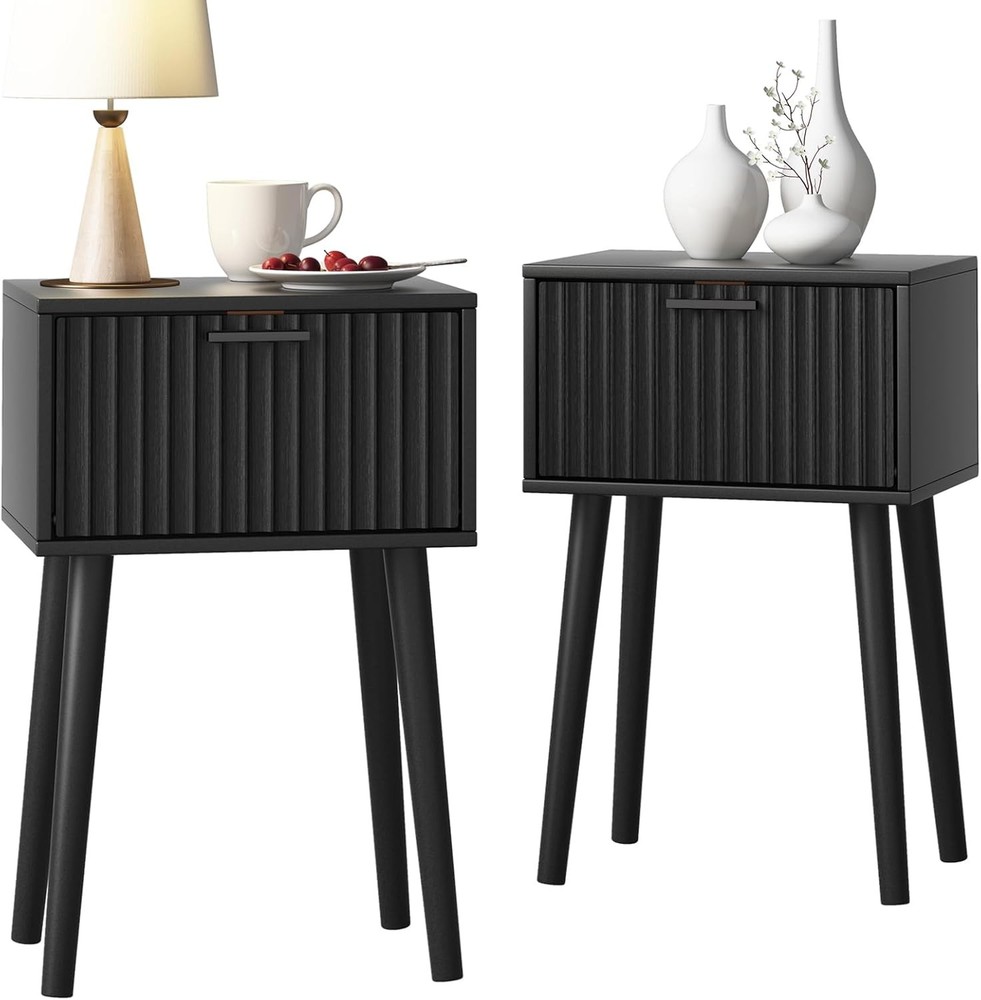 Nightstands Set of 2, Small Side Table, Bedside Table with Fluted Door