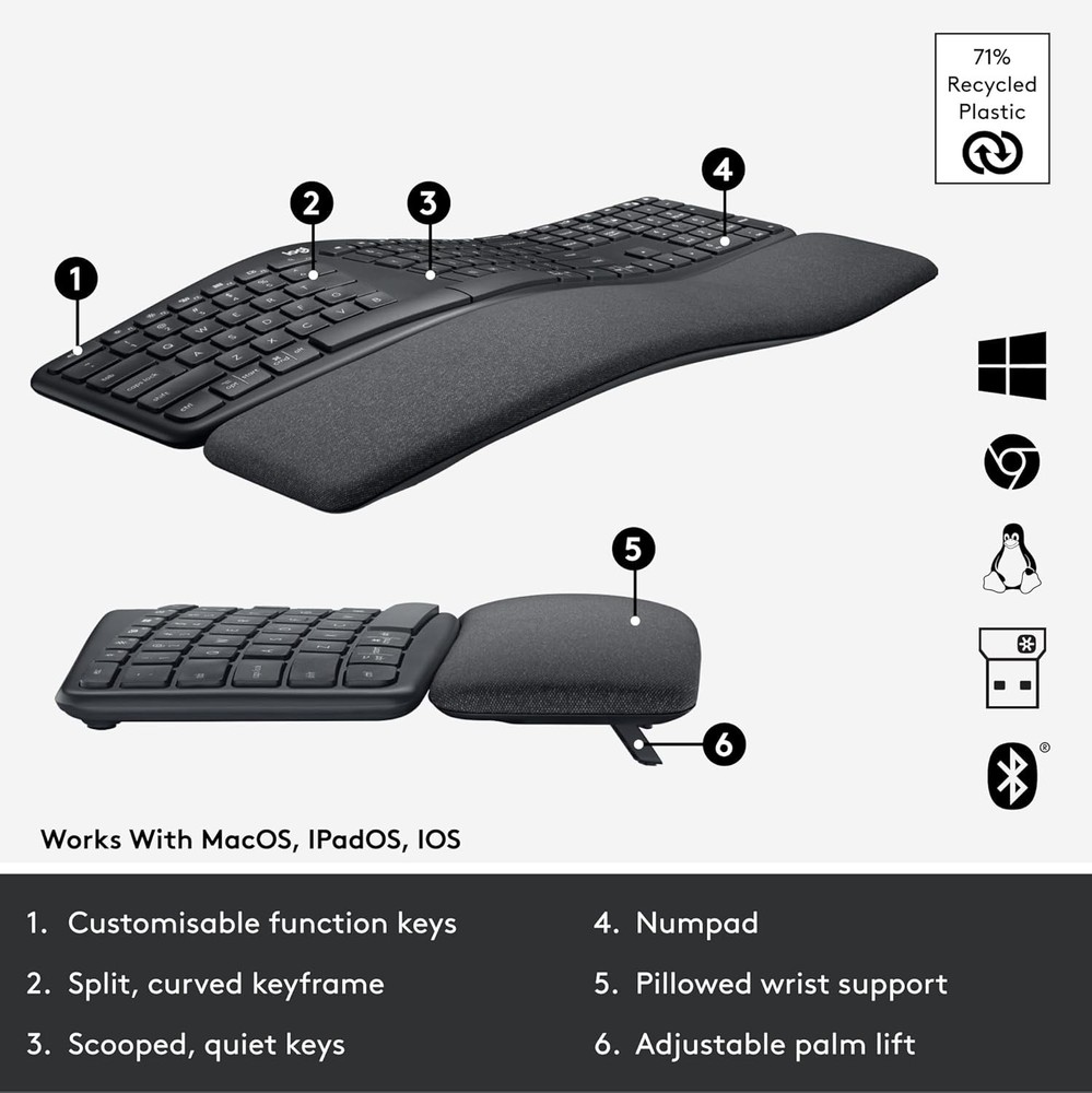 Logitech Ergo K860 Wireless Ergonomic Keyboard / Split Keyboard + Dongle / Box