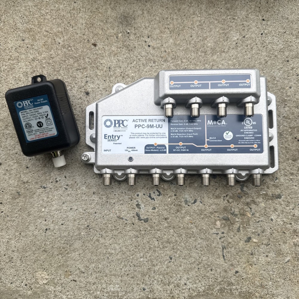 PPC Entry Series Active Return 9-Port MOCA Amplifier-PPC-9M-UU-Power Adapter