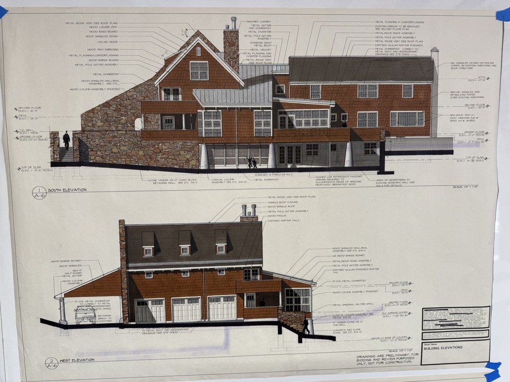Architectural Renderings 4 Sheets Hand-Colored Elevations 30x42 Design Drawings