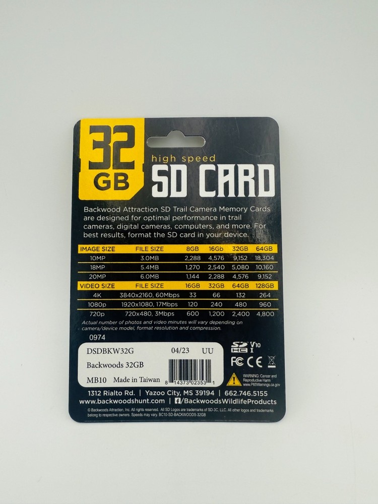 Backwoods Attraction 32GB High Speed SD Card