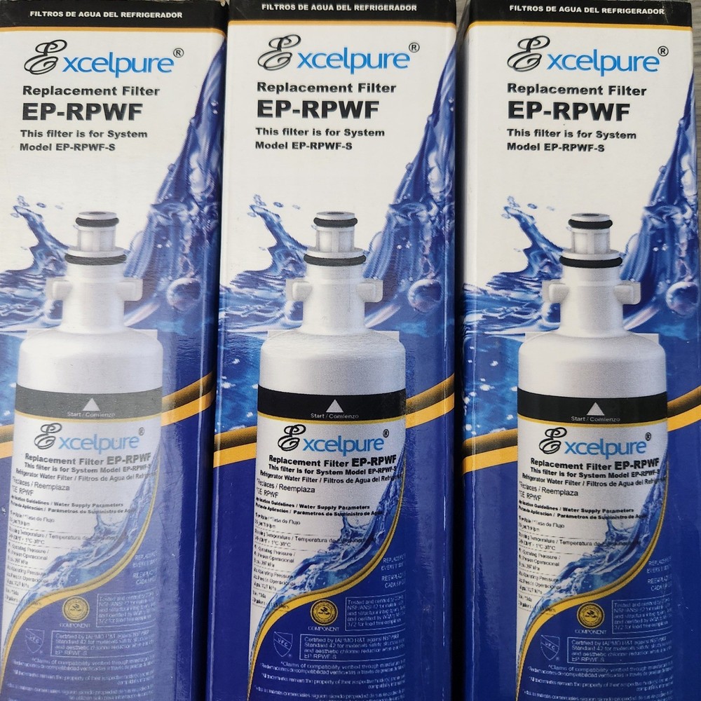 Excelpure EP-RPWF Refrigerator Water Filter GE RPWF Replacement 3 Pack Sealed