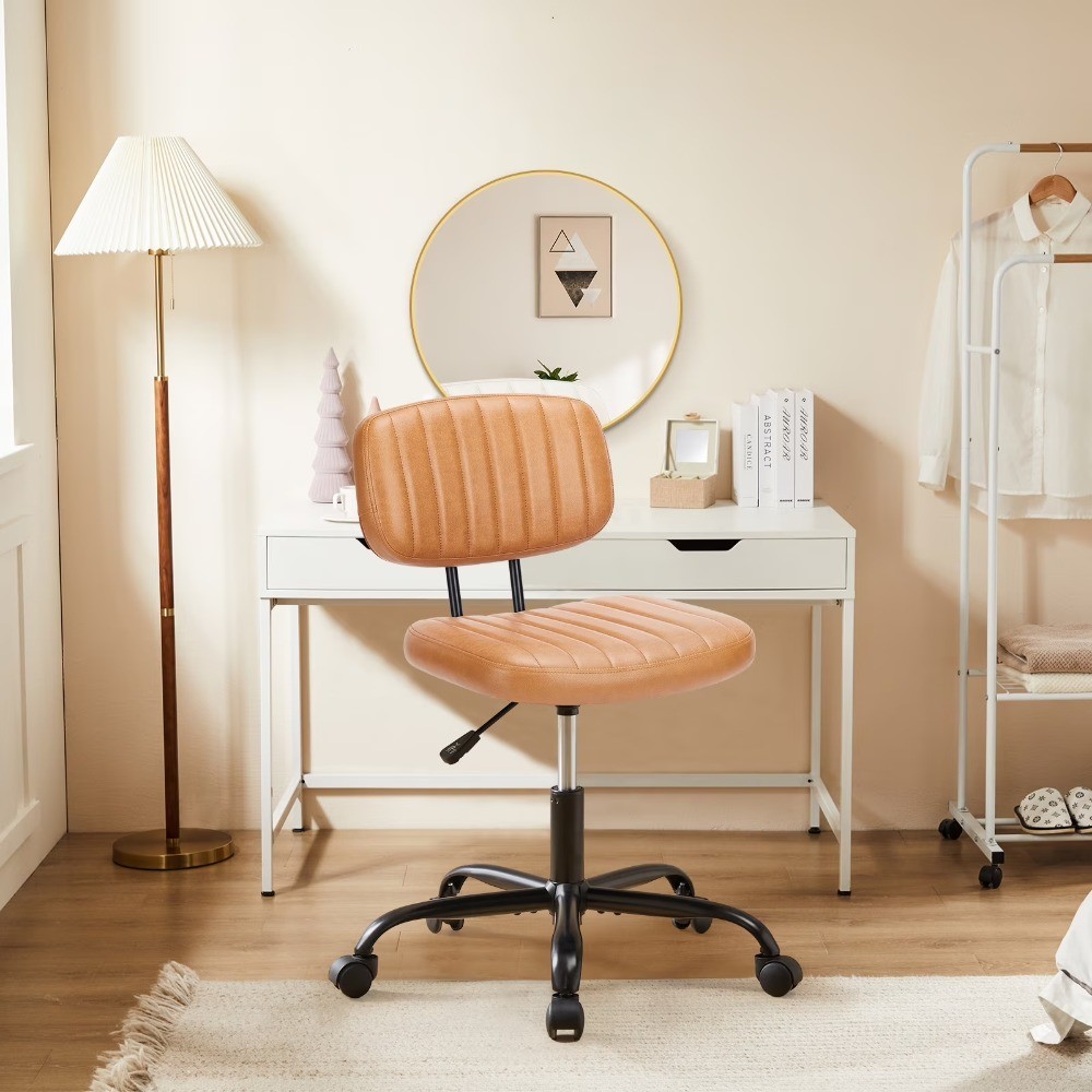 Small Armless Office Desk Chair with Comfy Lumbar Support