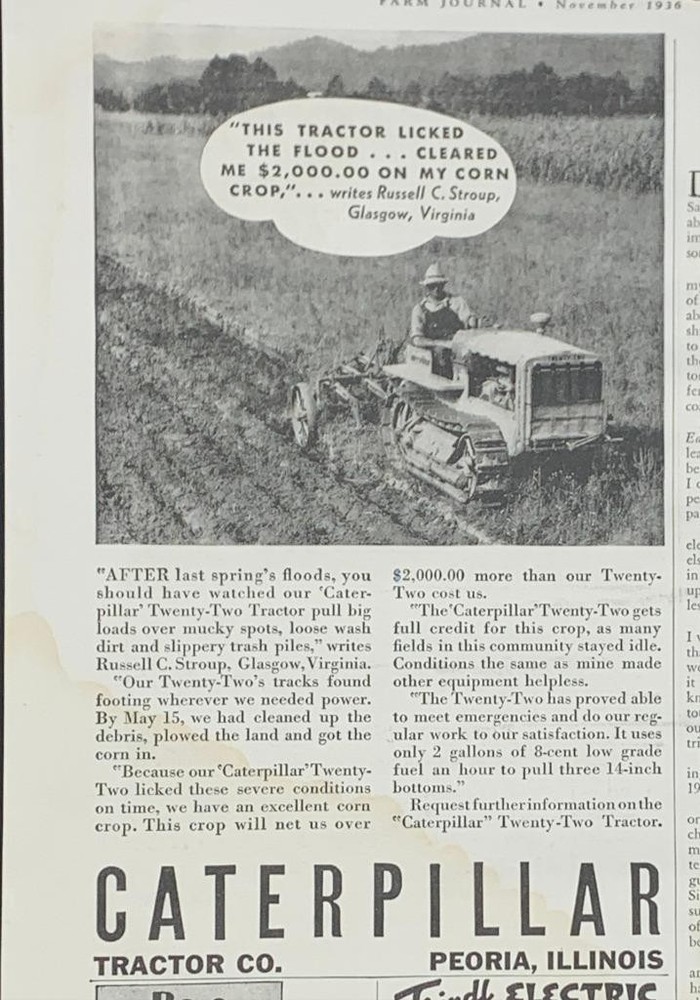 Magazine Ad - 1936 - Caterpillar Tractor - Model 22