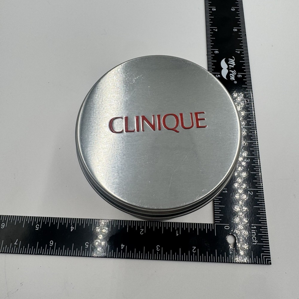 CLINIQUE Small Empty Tin Can Container w/ a Red + White Peppermint Candy Design