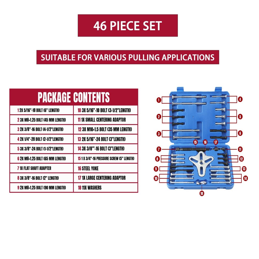 46 PCS Harmonic Balancer Puller Set Steering Wheel Flywheel Crankshaft Blue