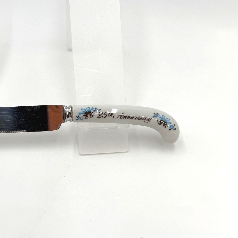 Treasure Masters 25th Anniversary Cake Knife Server Ceramic Handle Floral Blue