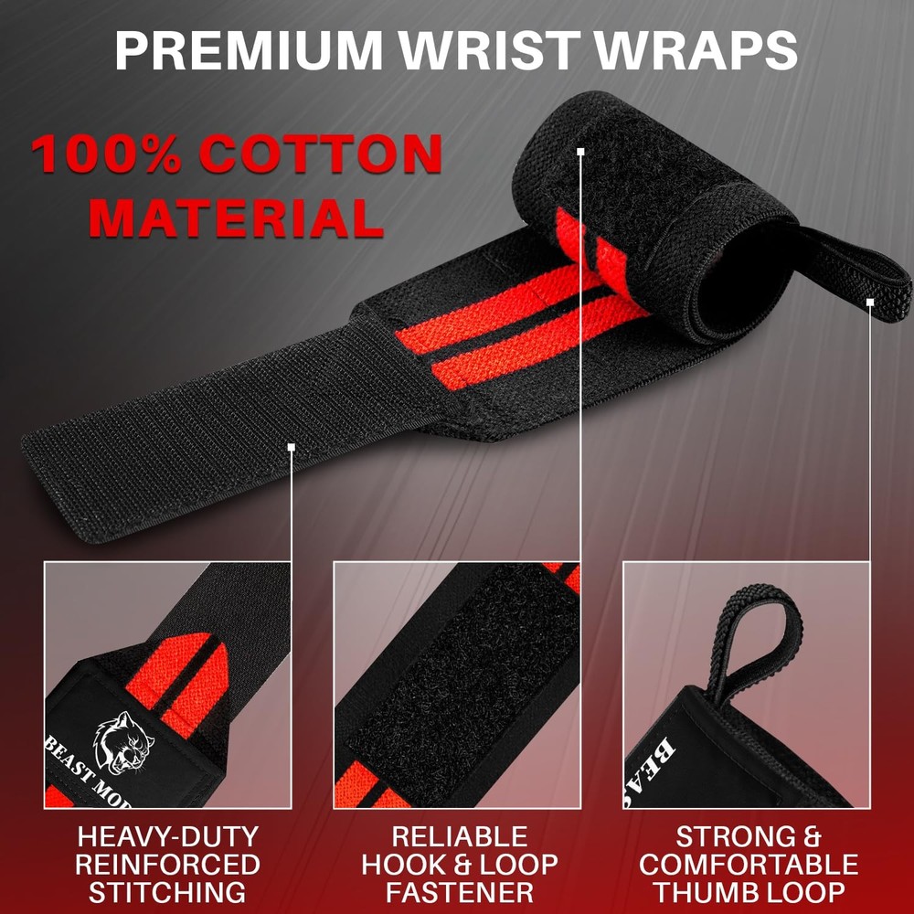 Weightlifting Wrist Wraps with Thumb Loop – 18" HeavyDuty Support for