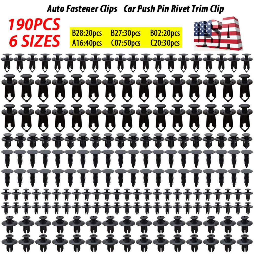 190X Car Rivets Splash Guard Sill Grille Trim Panel Lining Clips Fastener Screws