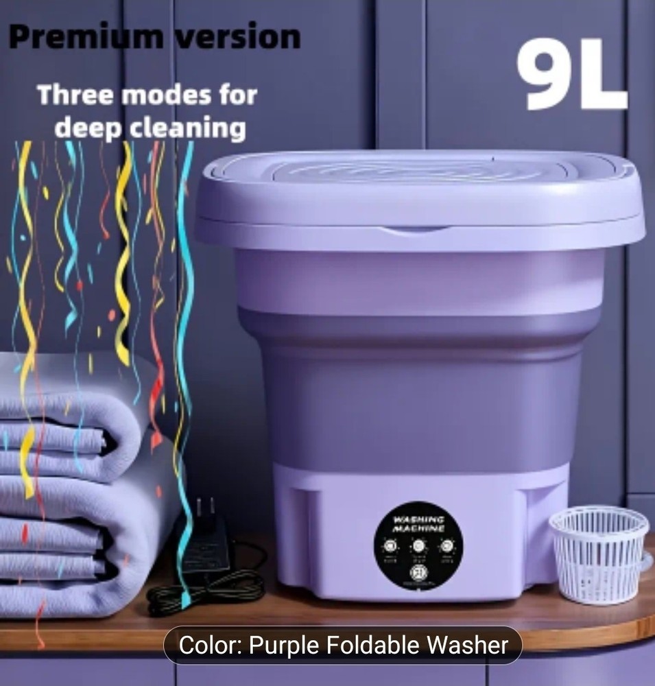 Portable Foldable Laundry Washing Machine 2.38gal Compact Mini Washer for...