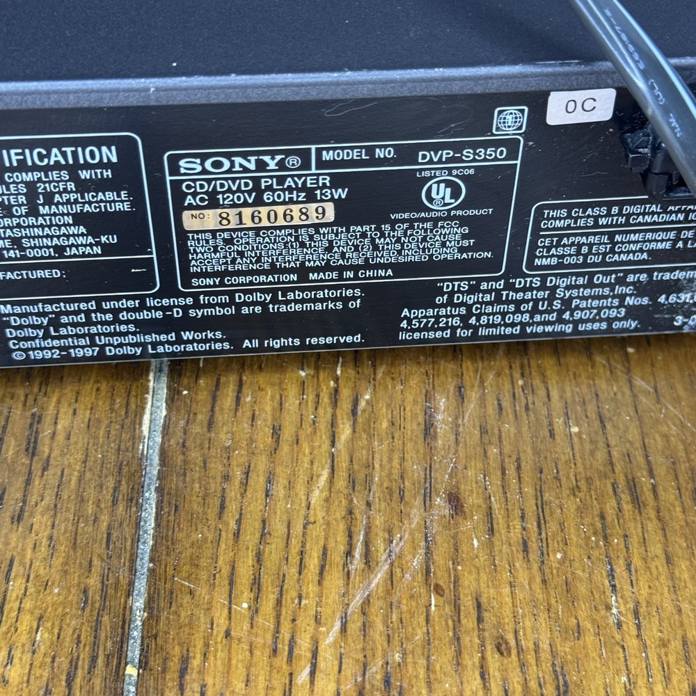 SONY DVD/CD Player DVPS - 350 Digital Doby Component Video Output