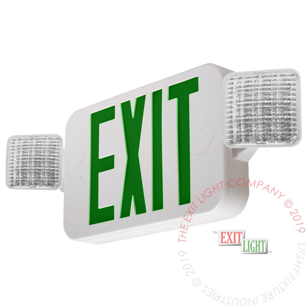 LFI Lights | Green LED Exit Sign Emergency Light Combo | UL924 | COMBO2-G-W-BB