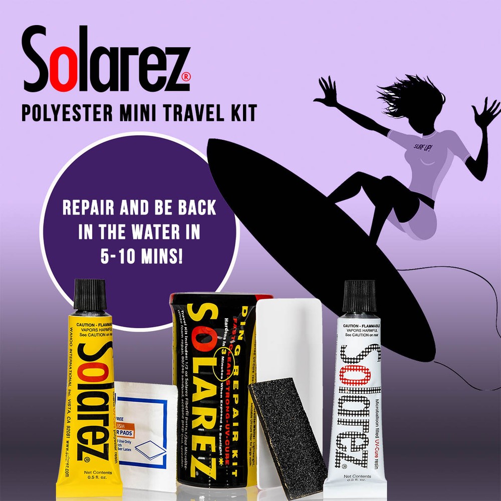 Solarez Polyester Mini Travel Kit ~ Surfboard Ding Repair Bundle in Capsule