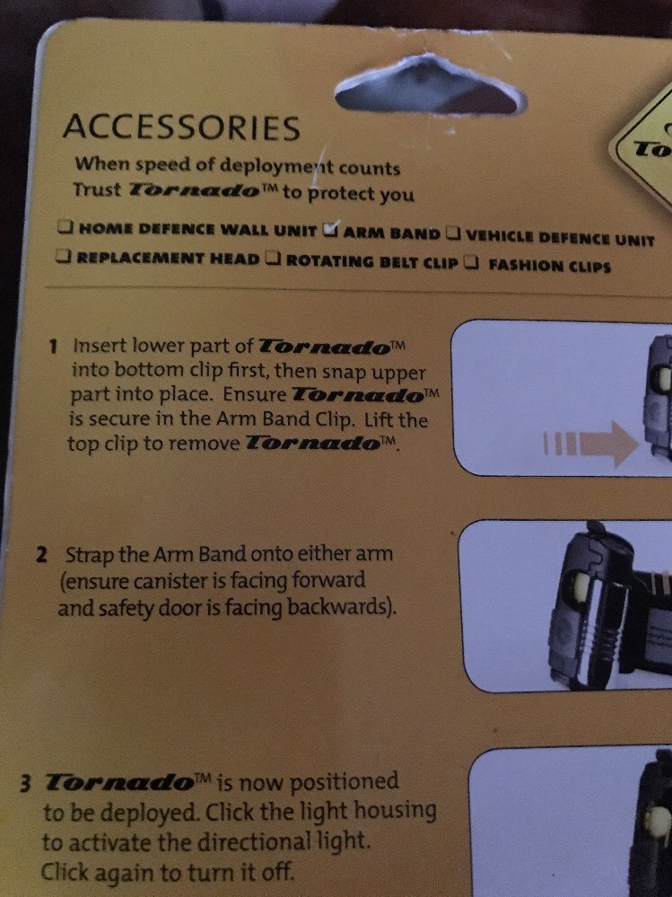 NEW~TORNADO PERSONAL DEFENCE SYSTEMS ARM BAND WITH DIRECTIONAL LIGHT