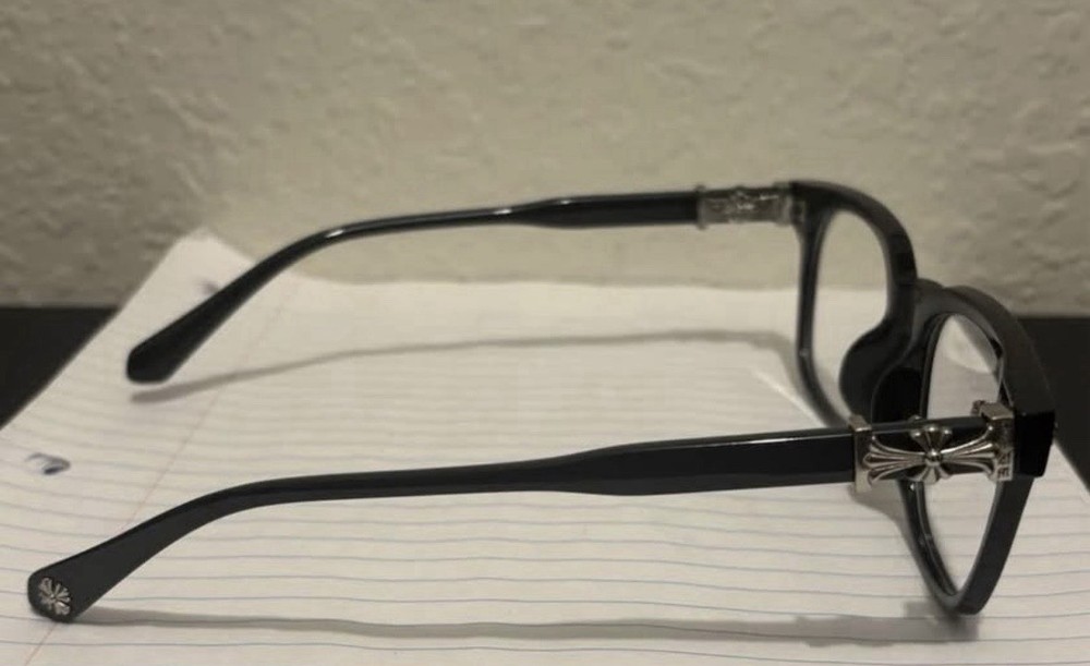 Chrome Hearts Black Square Full Rim Eyeglass Frames with Silver Accents