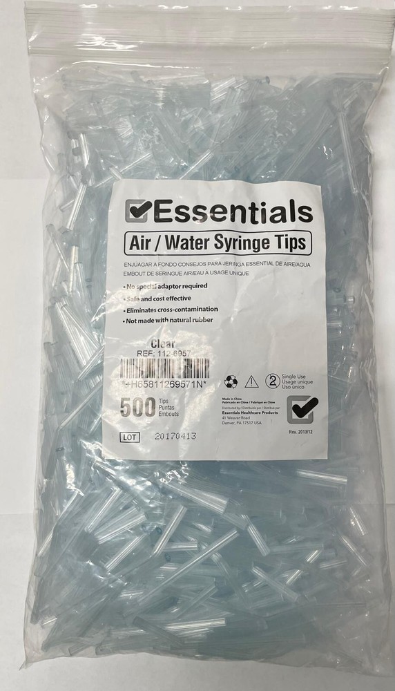 Air / Water Syringe Tips Clear 500/Bg