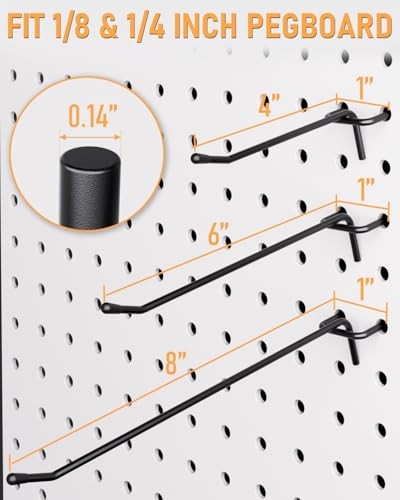 120 Pack Black Pegboard Hooks, 4/6/8 Inch Peg Board Shelving Hooks