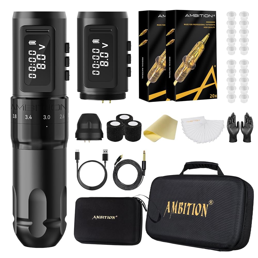 Tattoo Kit  Ambition MarsU Wireless Tattoo Machine Kit with Adjustable Stroke...