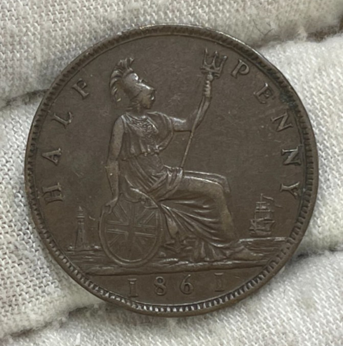 1861 Great Britain Half Penny Coin Great Condition